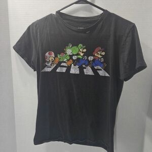 Nintendo Mario And Company Abbey Road Black Cotton T-Shirt Gently Worn
